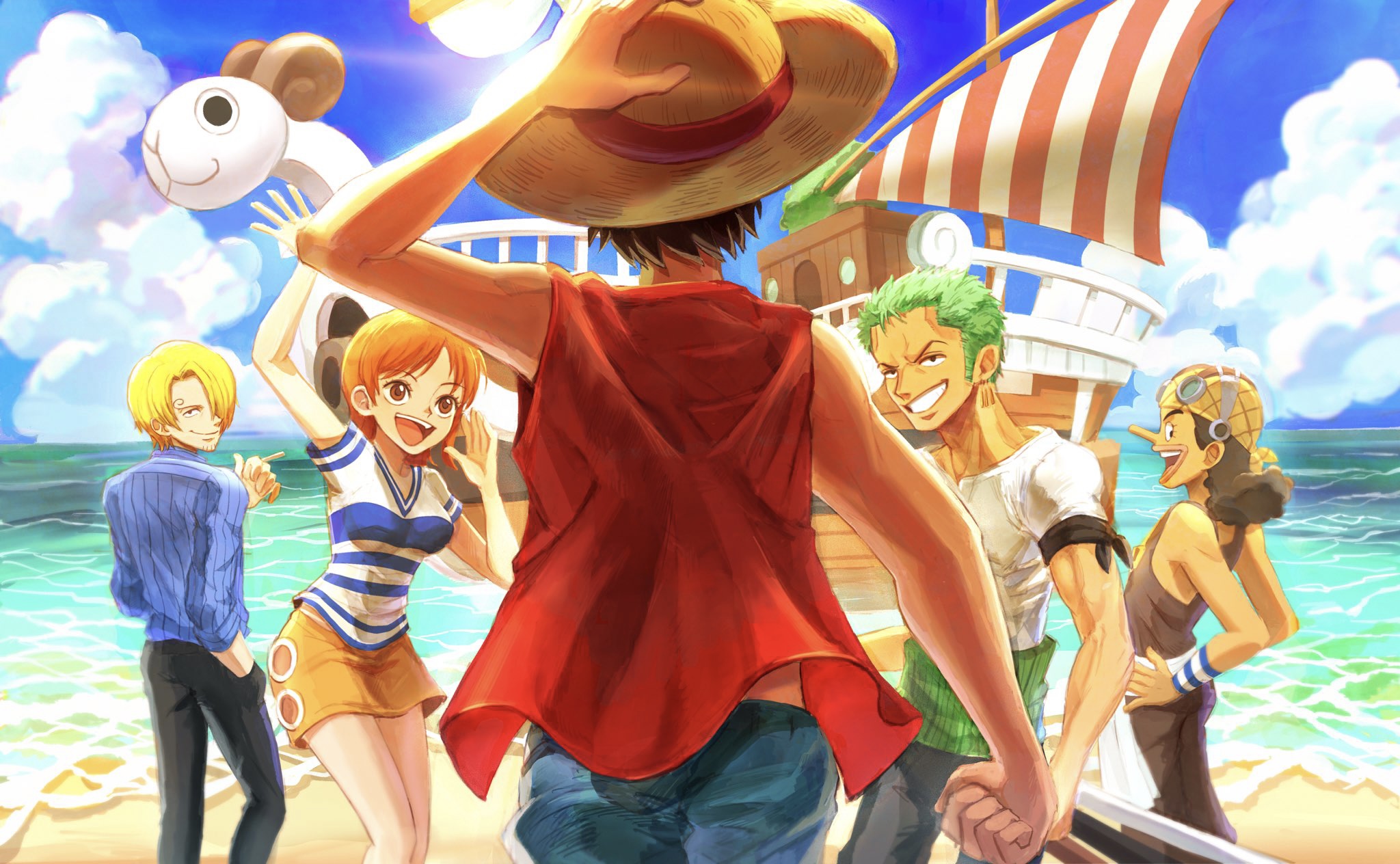 Luffy, Zoro, Lie Busanji, Nami, Chopper, Robin, and Merry HD One