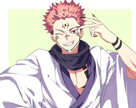 HD PC desktop wallpaper featuring Sukuna from the anime Jujutsu Kaisen, showcasing his confident expression and distinctive markings.