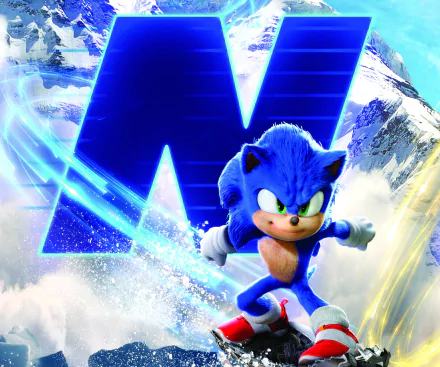 HD PC desktop wallpaper featuring Sonic the Hedgehog in action, with the Sonic The Hedgehog 2 movie logo glowing in the background.