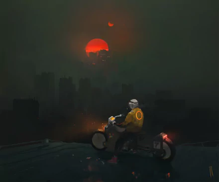  Sunset over futuristic city by Ismail Inceoglu