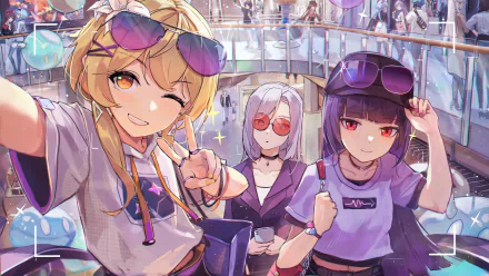 4K Ultra HD PC wallpaper featuring Yun Jin, Shenhe, and Lumine from the video game Genshin Impact posing together in a vibrant, detailed scene.