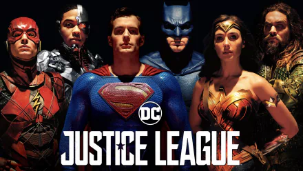 HD PC desktop wallpaper featuring the main Justice League superheroes from the movie, including The Flash, Cyborg, Superman, Batman, Wonder Woman, and Aquaman.