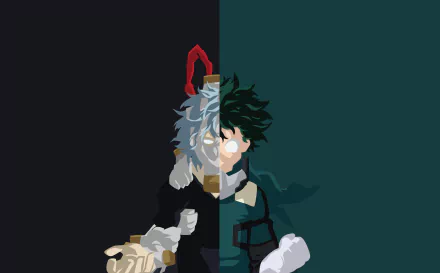 HD anime wallpaper featuring Izuku Midoriya and Tomura Shigaraki from My Hero Academia, split composition highlighting their contrasting poses and expressions.