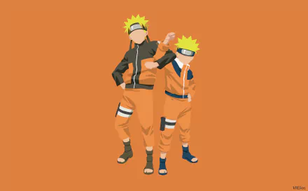HD PC desktop wallpaper featuring two anime-style Naruto Uzumaki characters standing back to back against an orange background.