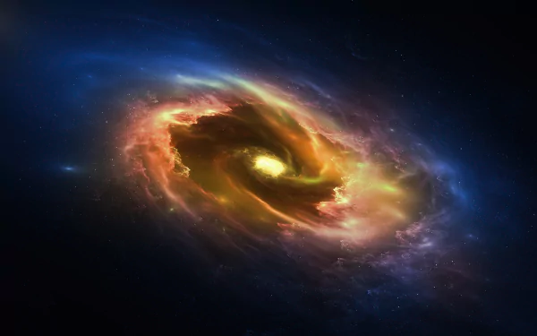 HD Sci-Fi galaxy desktop wallpaper featuring a vibrant, swirling mass of cosmic gases and stars against a dark background.