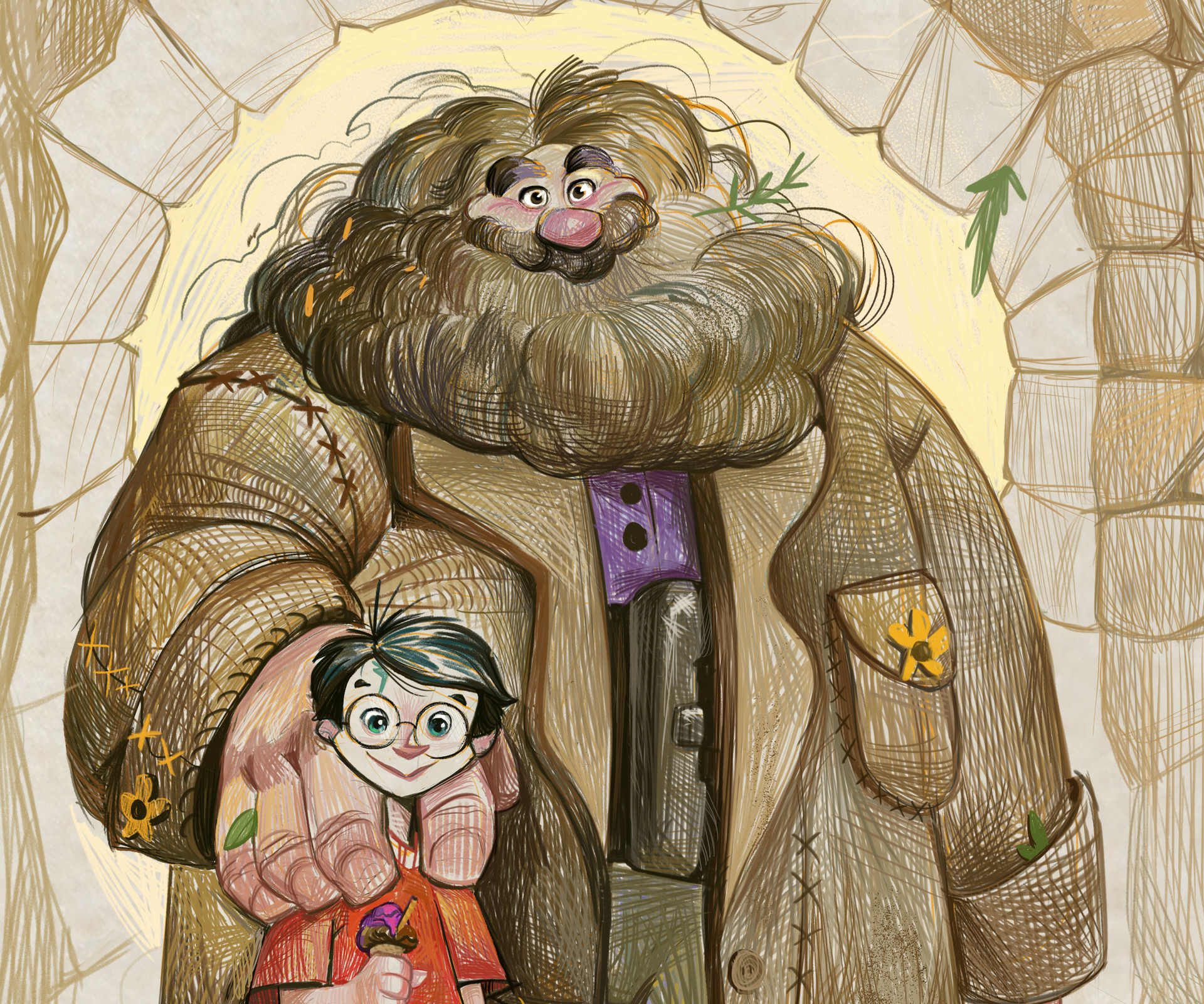 Hagrid and Harry by Gustavo Pelissari