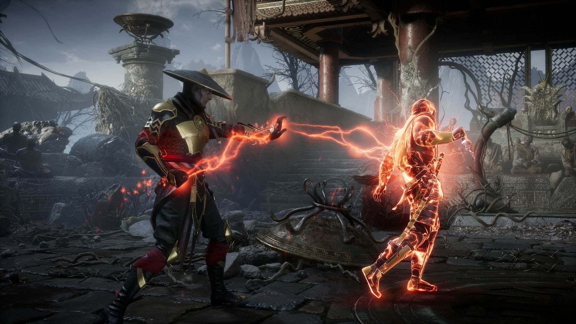 Download Scorpion (Mortal Kombat) Raiden (Mortal Kombat) Video Game Mortal Kombat 11 HD Wallpaper