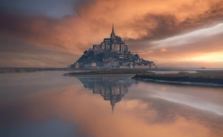 reflection religious Mont Saint- Michel HD Desktop Wallpaper | Background Image