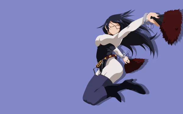 Midnight (Boku No Hero Academia / My Hero Academia) anime 4K Ultra HD PC wallpaper — dynamic midair pose on lavender background, long dark hair, mask and feathered fan.