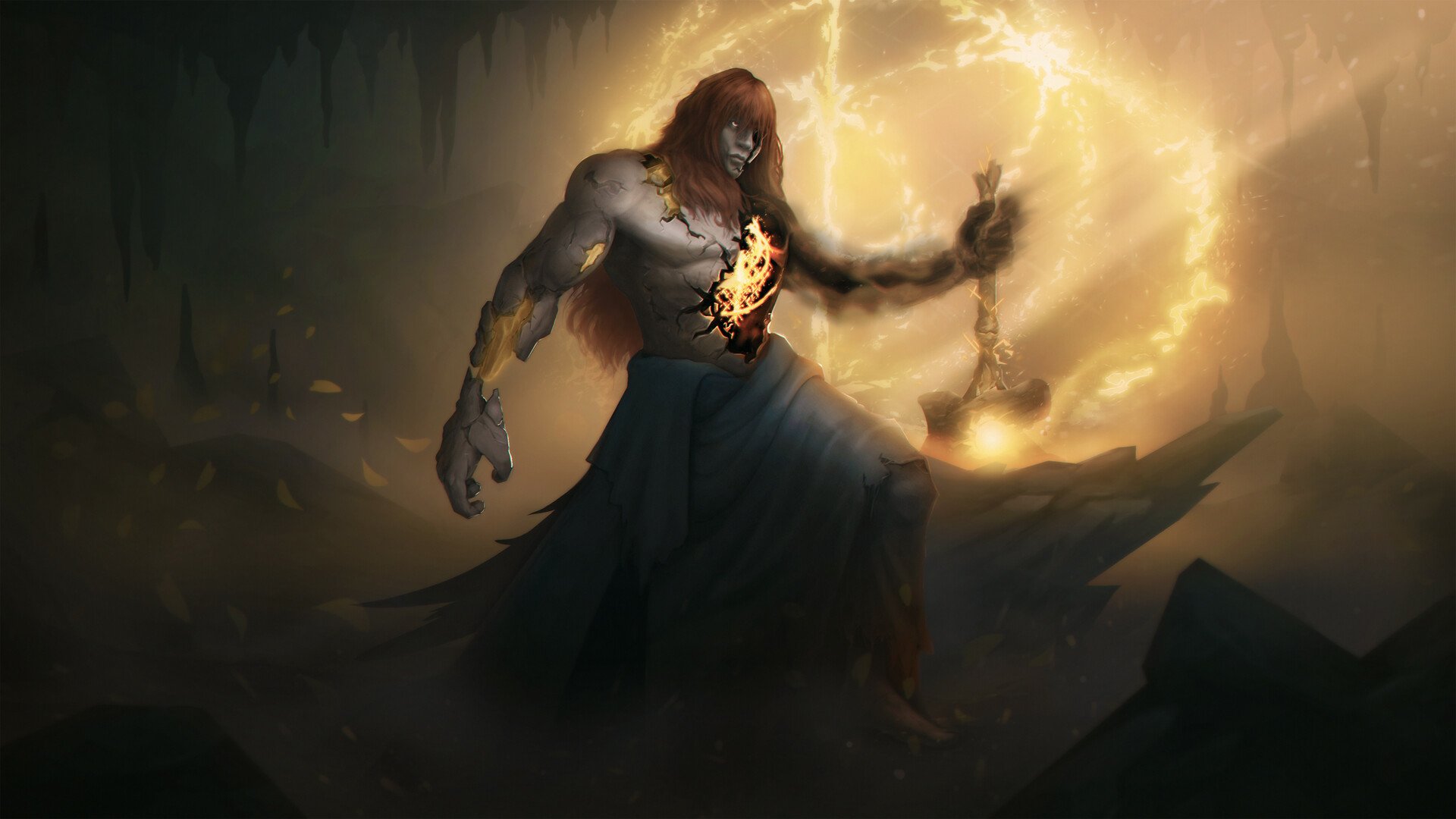 An intimidating Radagon creature from the Golden Order faction in Elden Ring, depicted in high-definition desktop wallpaper.