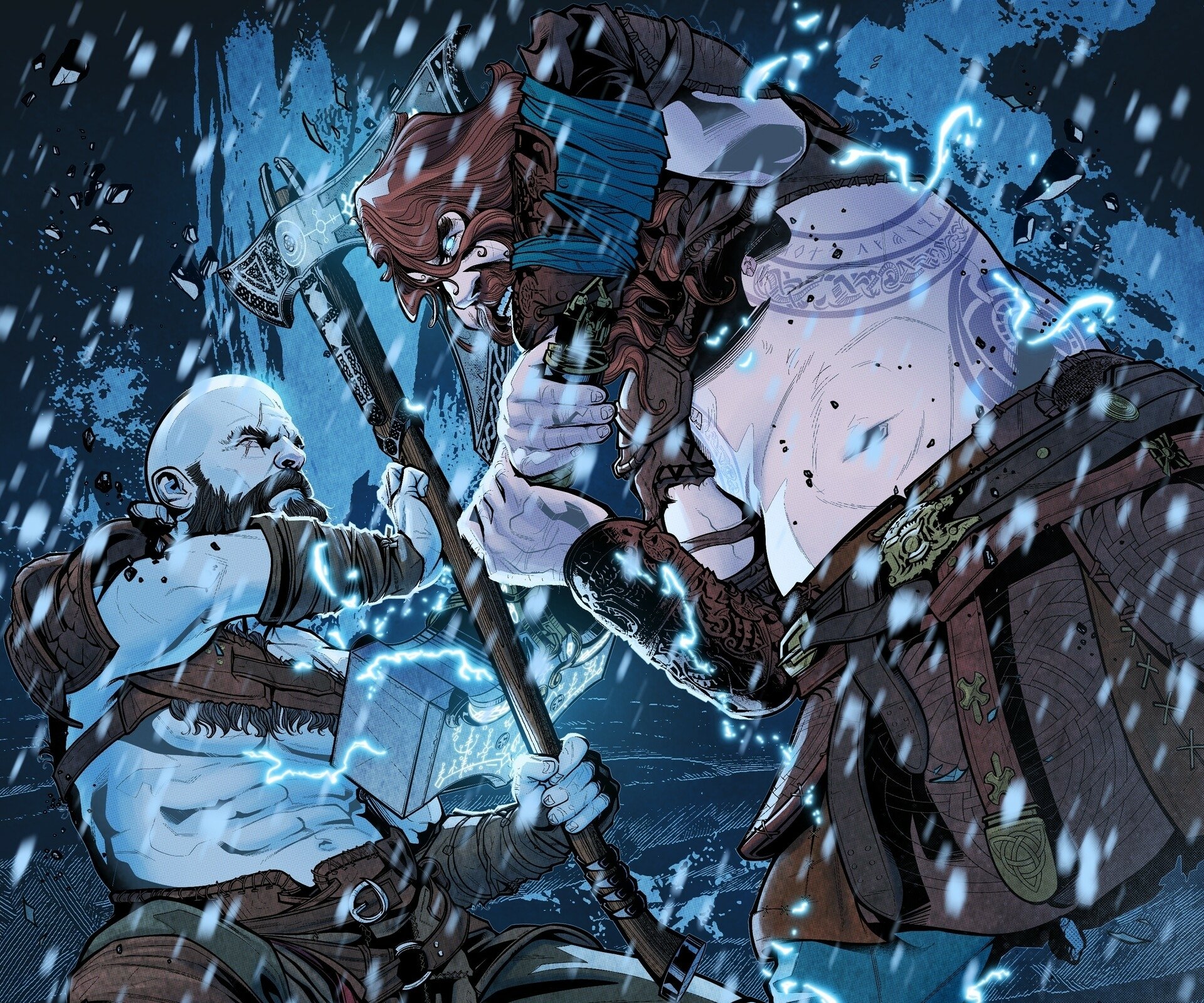 Download Thor (God Of War) Kratos (God Of War) Video Game God Of War: Ragnarök HD Wallpaper by George Quadros