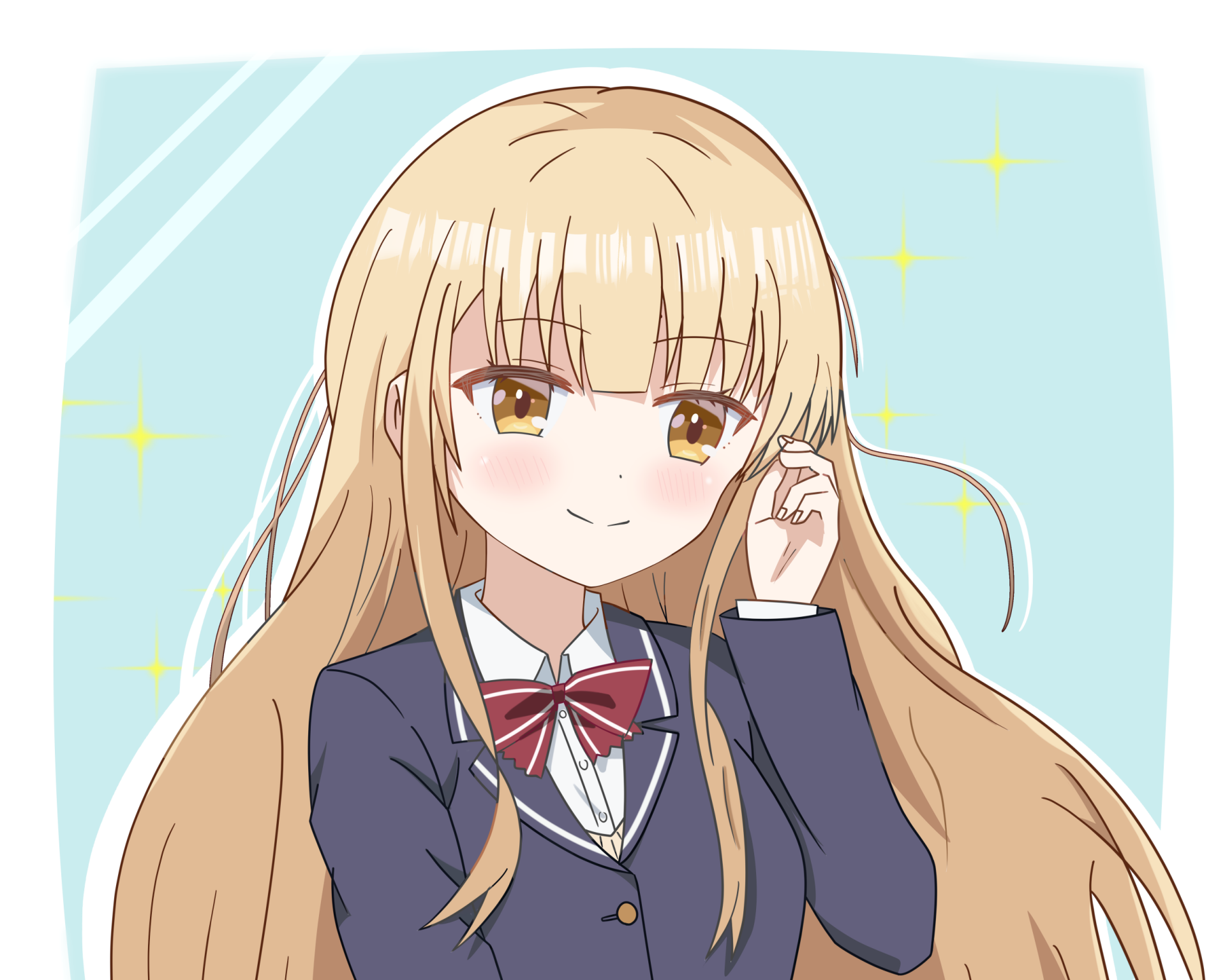 HD anime desktop wallpaper featuring Mahiru Shiina from The Angel Next Door Spoils Me Rotten, showcasing her with long blonde hair and a gentle smile.