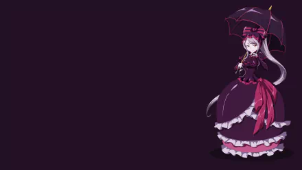 4K Ultra HD PC desktop wallpaper featuring Shalltear Bloodfallen from the anime Overlord, dressed in a detailed gothic outfit holding a parasol against a dark background.