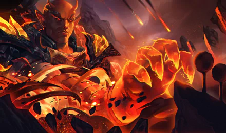 HD PC desktop wallpaper featuring an intense anime character from Dragon Ball surrounded by fiery, molten lava and blazing meteors in a dramatic battle scene.