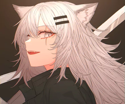 HD desktop wallpaper featuring Lappland from the video game Arknights, showcasing her distinctive white hair and fox-like ears in detailed anime style.