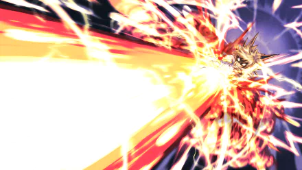 HD PC desktop wallpaper featuring Katsuki Bakugou from My Hero Academia unleashing a powerful explosion attack with dynamic flames and energy effects.