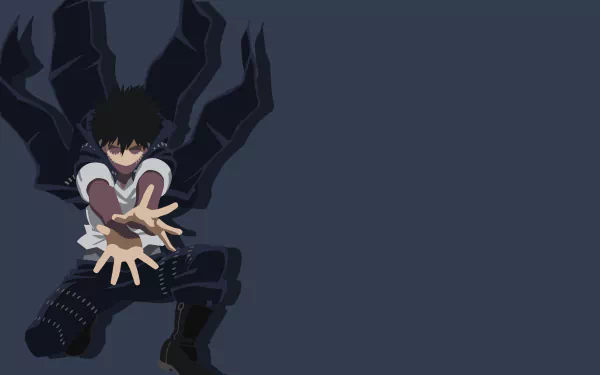 Dabi from Boku No Hero Academia, stylized anime figure crouching with outstretched, burn-marked hands and dark tendrils against a deep blue backdrop, 4K Ultra HD PC desktop wallpaper.