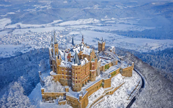 snow winter Germany man made Hohenzollern Castle HD Desktop Wallpaper | Background Image