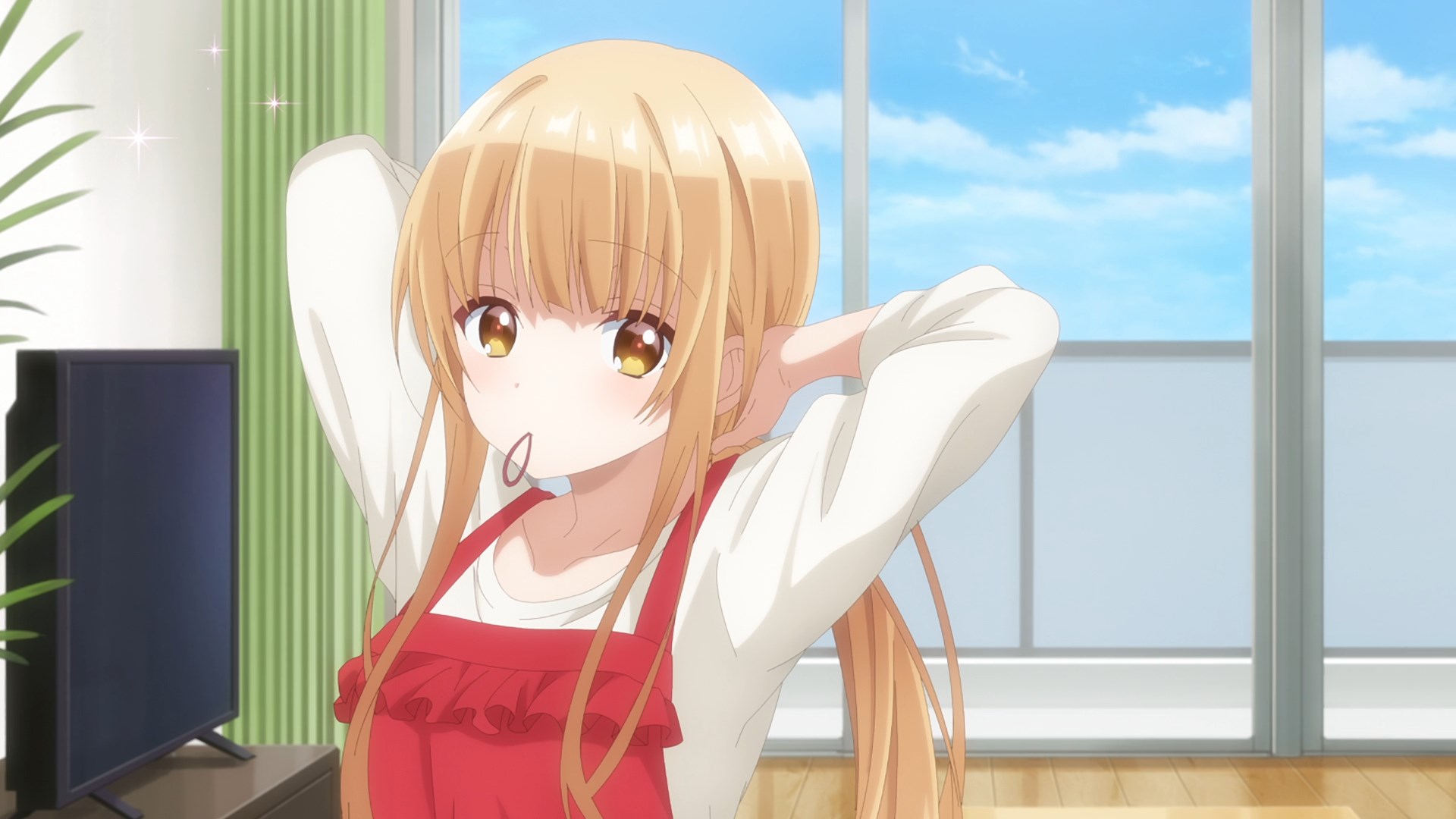 Mahiru Shiina in a serene HD desktop wallpaper from the anime The Angel Next Door Spoils Me Rotten.