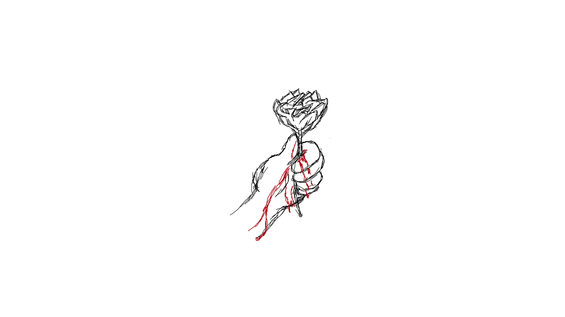 Artistic HD wallpaper depicting a sad hand holding a flower entwined with a red thread, symbolizing love and melancholy.