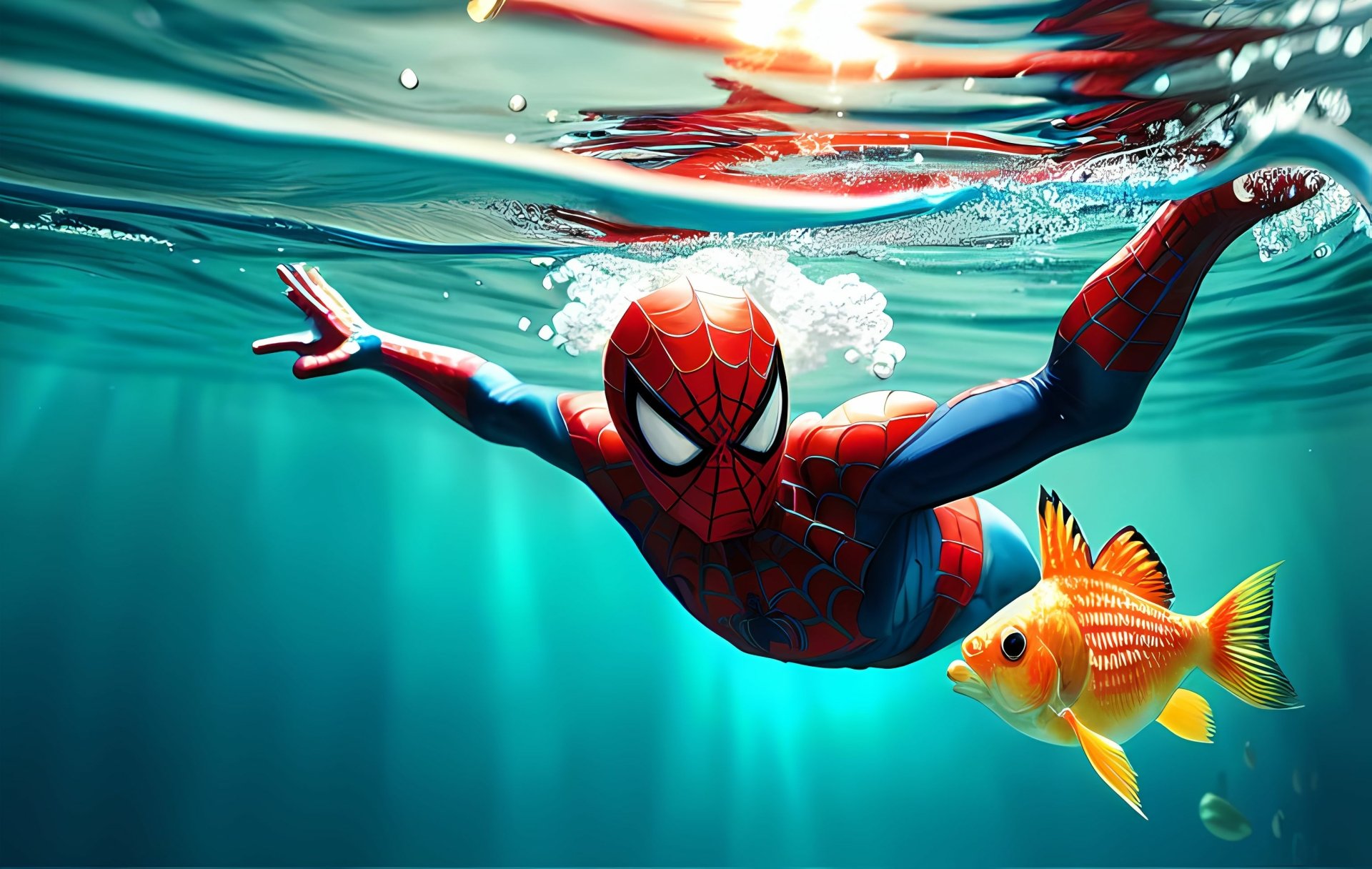 Spiderman With Goldfish By Vicky20188