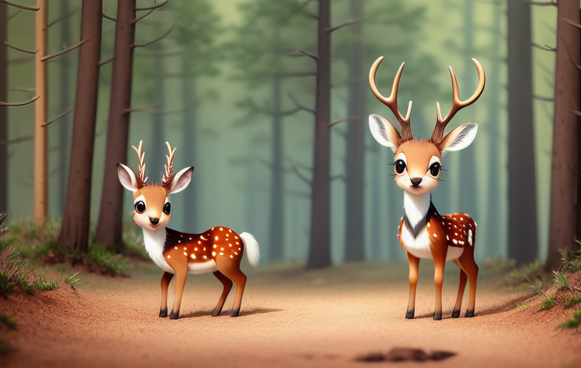 Download AI Art Cartoon Animal Deer HD Wallpaper by vicky20188