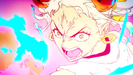 Yamato from One Piece fiercely unleashing blue flames in a vibrant 4K Ultra HD anime wallpaper background.