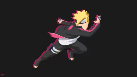 Dynamic 4K Ultra HD wallpaper featuring Boruto Uzumaki from the anime Boruto, showcasing his action-packed pose against a sleek black background.