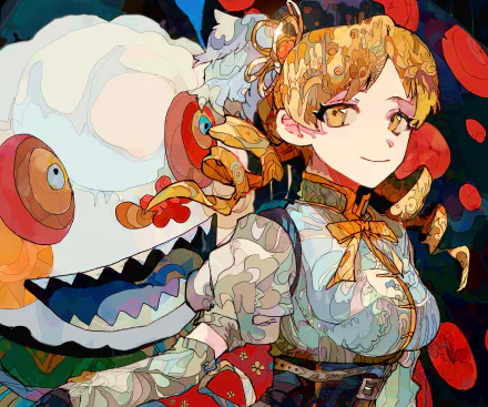 HD PC desktop wallpaper featuring Mami Tomoe from the anime Puella Magi Madoka Magica in vibrant colors and detailed art style.