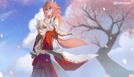 Kitsune Saiguu Yae Miko Guuji (Genshin Impact) video game Genshin Impact HD Desktop Wallpaper | Background Image