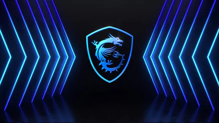 4K Ultra HD PC desktop wallpaper featuring MSI's glowing blue dragon shield logo set against a dark background with illuminated futuristic neon lines.