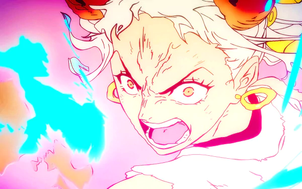 Yamato from One Piece fiercely unleashing blue flames in a vibrant 4K Ultra HD anime wallpaper background.