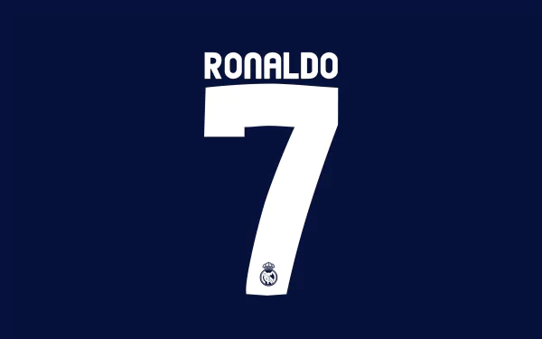 Real Madrid C.F. jersey number 7 with Ronaldo name in bold white text on a dark blue 4K Ultra HD desktop wallpaper background.