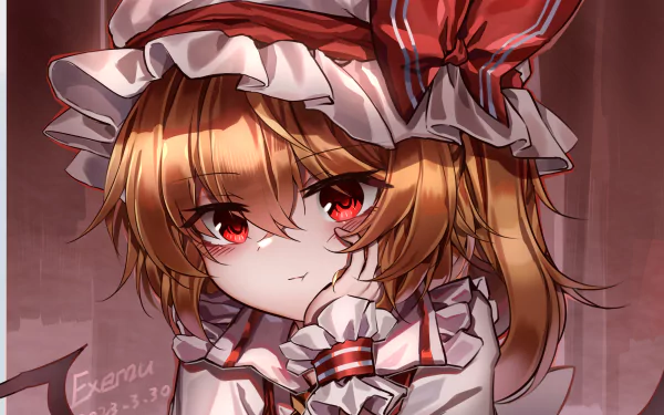 Flandre Scarlet from Touhou in vibrant HD desktop wallpaper, showcasing anime character in colorful background.