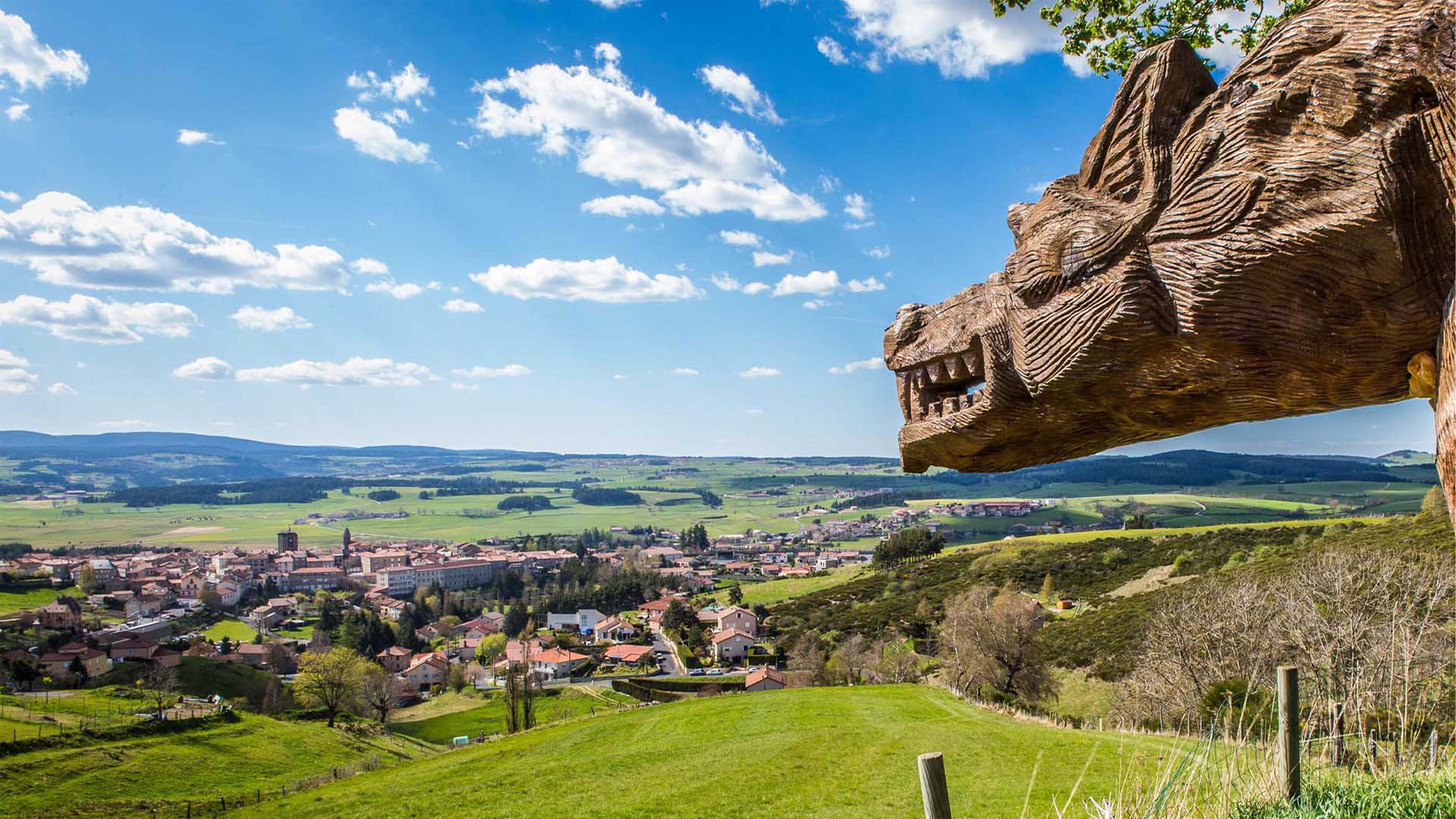 Saugues and its wooden sculpture of the Beast of Gévaudan, Haute-Loire, France by Gautier Stephane