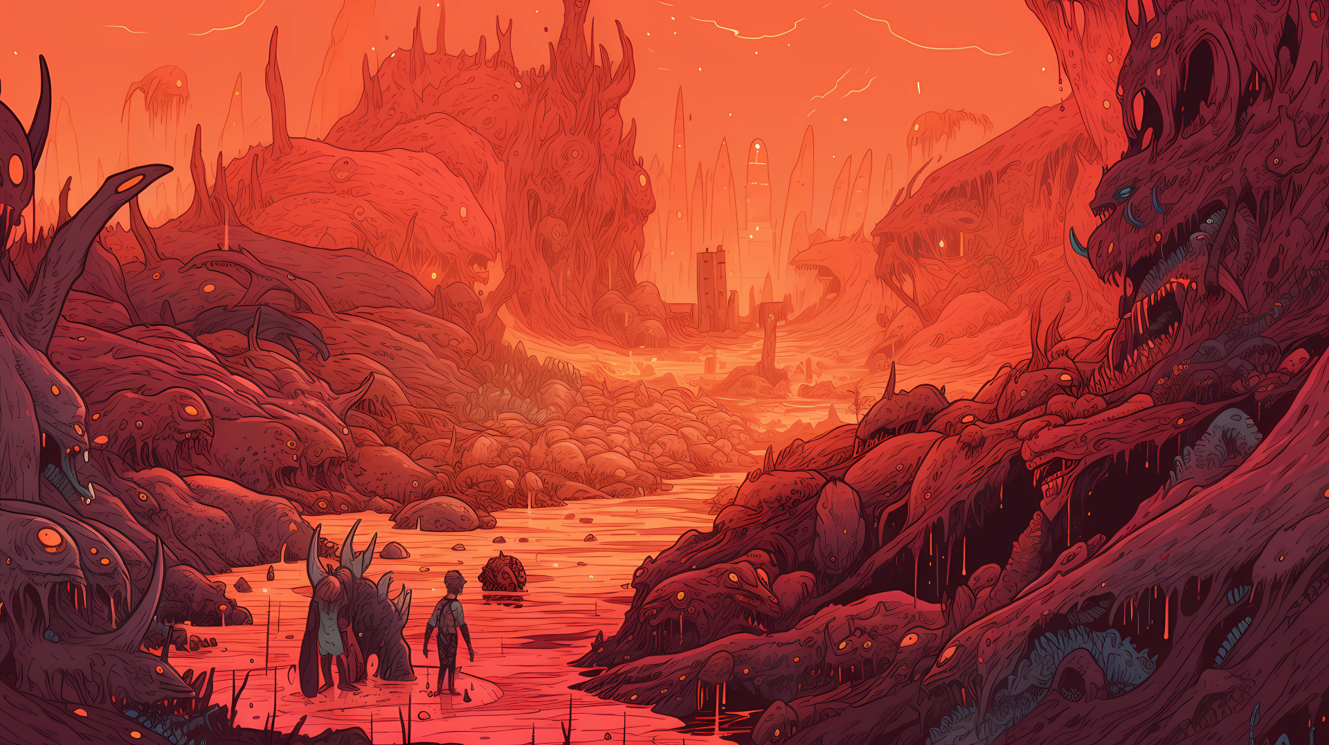 Download Sci Fi Hellscape Landscape AI Art Fantasy Artistic Fantasy Landscape 4k Ultra HD Wallpaper