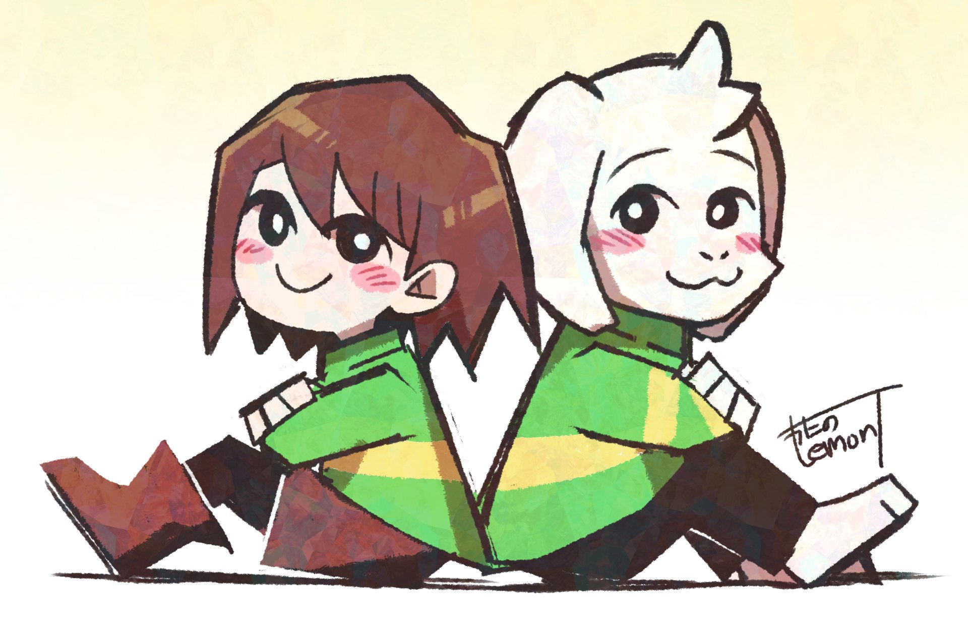 Undertale HD Wallpaper: <b>Asriel</b> and Chara - Download Now by 綿 野 レ モ ン T.