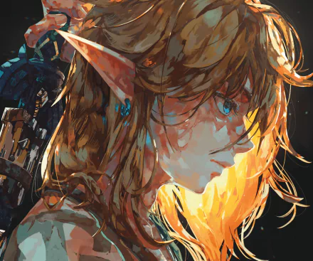 HD PC desktop wallpaper featuring Link from the video game The Legend of Zelda: Tears of the Kingdom in a detailed, artistic close-up portrait.