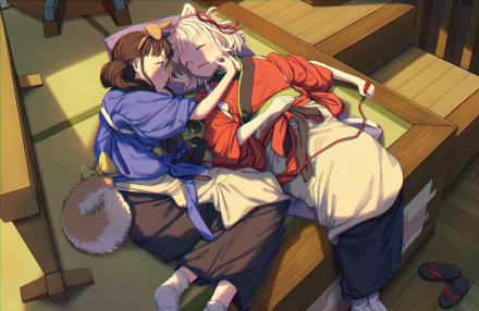 Takina Inoue and Chisato Nishikigi from the anime Lycoris Recoil share a quiet moment in this 4K Ultra HD PC desktop wallpaper.