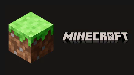 HD PC desktop wallpaper featuring the Minecraft logo with the iconic grass block on a black background, showcasing the popular video game’s distinctive pixel art style.