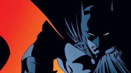 HD desktop wallpaper featuring a dramatic comic-style close-up of Batman against a bold red and black background.