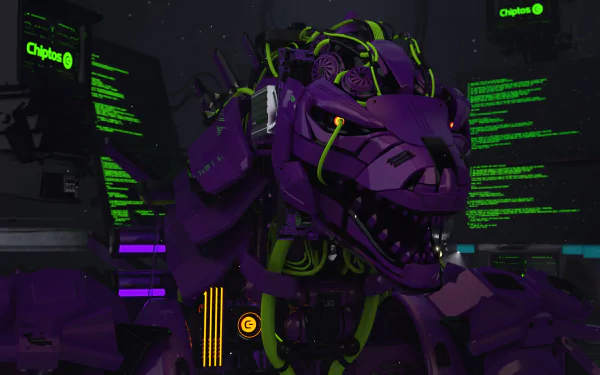  Chiptos Zilla Godzilla Robot Hacker with Terminal Screen - Purple NFT Wallpaper