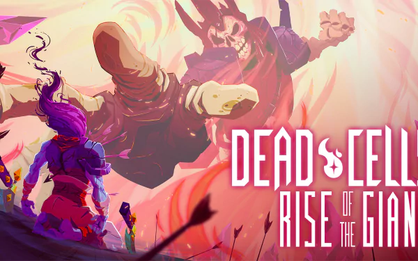 HD desktop wallpaper for Dead Cells: Rise of the Giant, featuring dynamic artwork of a character battling a colossal enemy in a vivid, colorful setting.