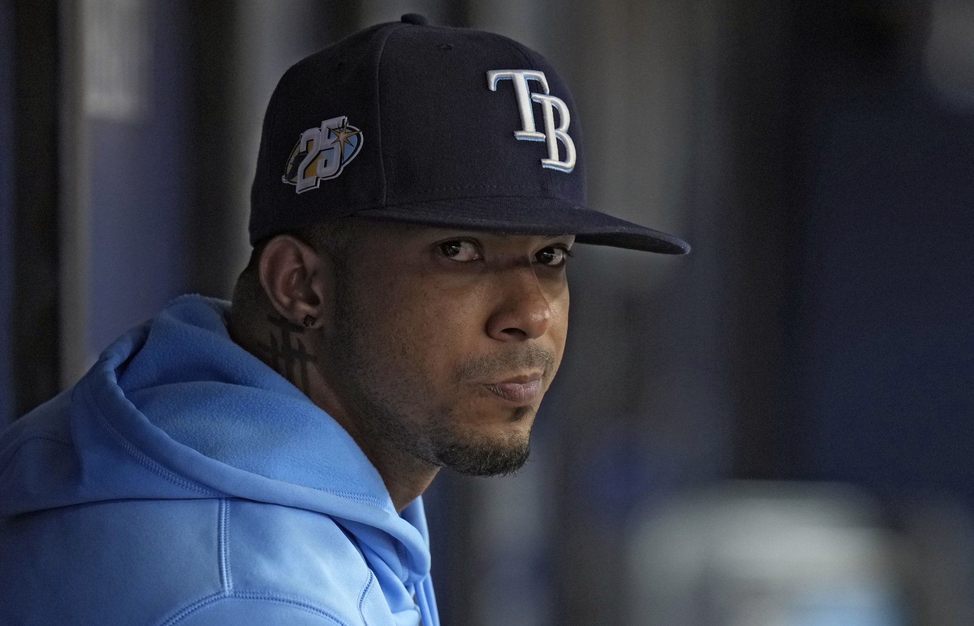 HD wallpaper featuring a focused player in a Tampa Bay Rays cap for desktop background.