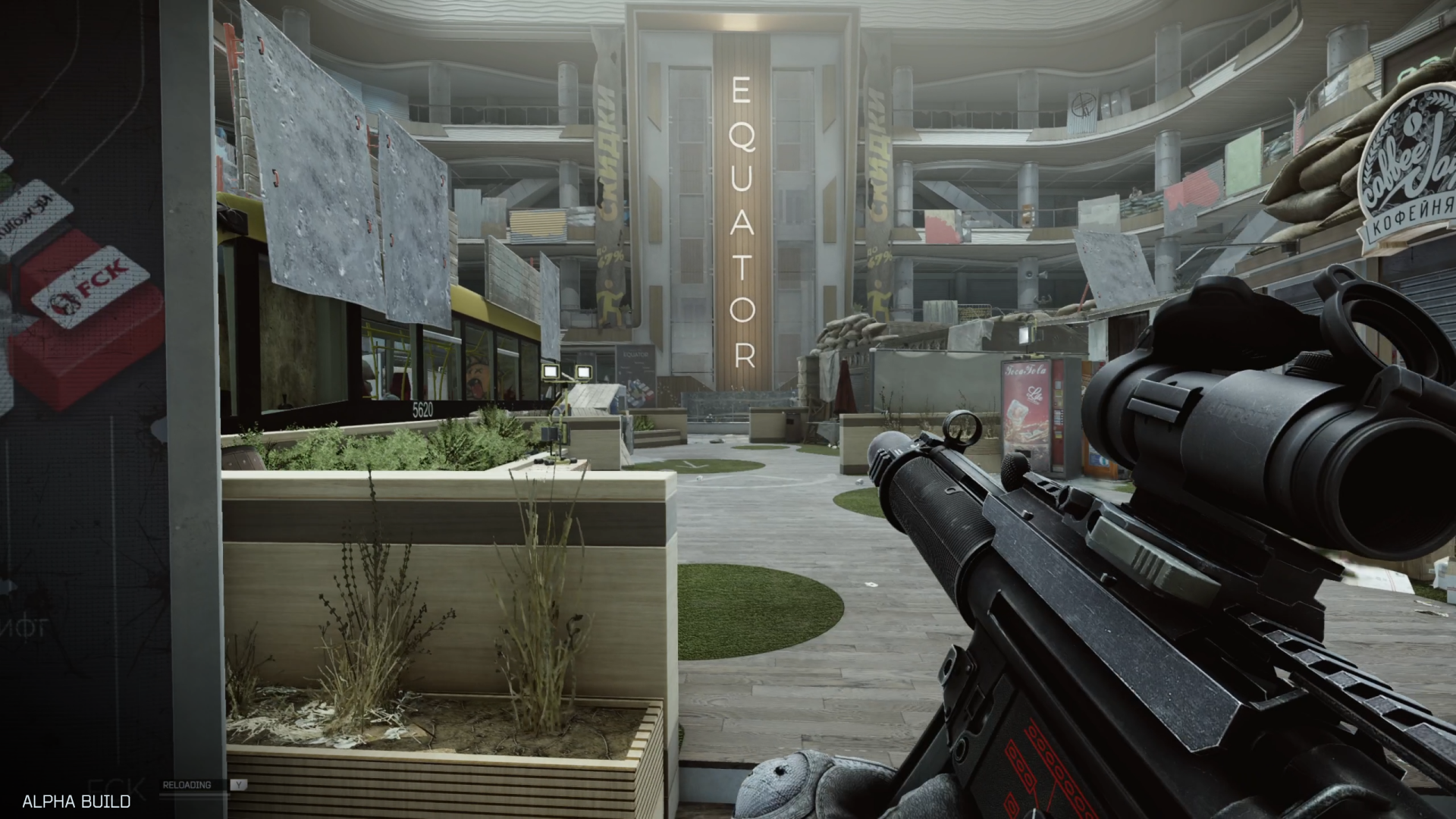 HD Escape from Tarkov: Arena desktop wallpaper featuring a first-person perspective inside a desolate building with the word EQUATOR visible.