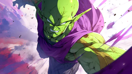 HD wallpaper of Piccolo from Dragon Ball Z with a dynamic pose and an energetic background.