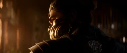 HD desktop wallpaper featuring a close-up profile view of a Mortal Kombat character in a dramatic, shadowy light.