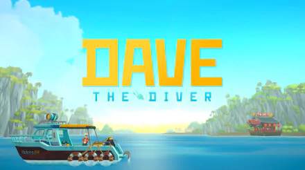 HD wallpaper featuring Dave the Diver with blue ocean backdrop and diving boat for desktop background.