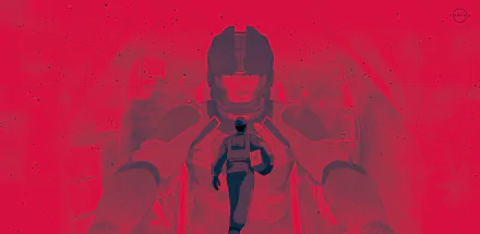 HD desktop wallpaper from the video game Starfield, featuring a bold red silhouette of an astronaut.