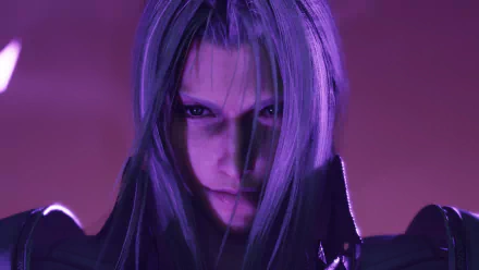 HD desktop wallpaper of a character from Final Fantasy VII Rebirth, featuring a close-up view against a purple background.